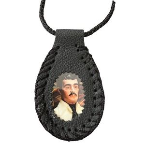 Jesus Malverde Scapular Necklace Leather Black Pendant Knotted Rope Handmade NEW